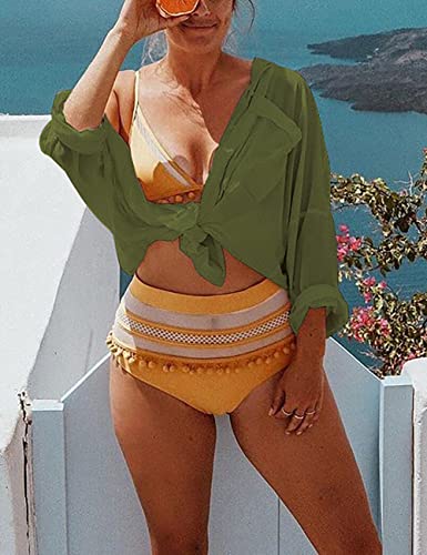 Bsubseach Long Sleeve Beach Shirt Blouses Women Turn Down Collar Bikini Bathing Suit Cover Ups Swimwear Apricot