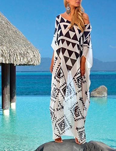 Bsubseach Chiffon Print Shirt Dress Beach Cover Up Loose Turn Down Collar Long Sleeve Bikini Kaftan Cover Ups for Swimwear Women