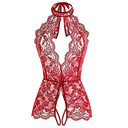 Bodysuit for Women Sexy Lingerie for Women Naughty Set for Sex Lace Teddy One Piece Lingerie Plus Size Babydolls Sexy Lingerie Christmas Deep V Halter Lingerie Roleplay Lingerie Set