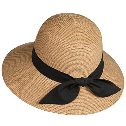 FURTALK Womens Beach Sun Straw Hat UV UPF50 Travel Foldable Brim Summer UV Hat