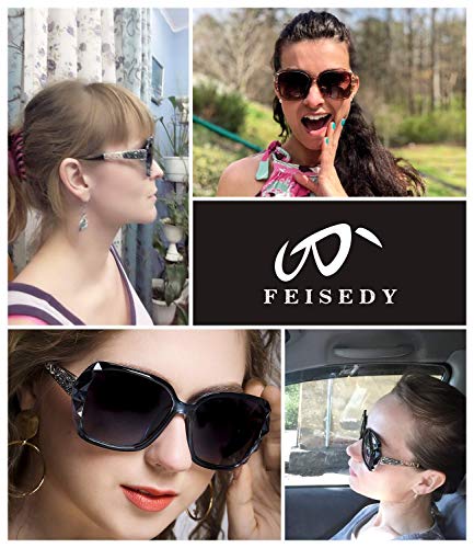 FEISEDY Oversized Polarised Square Sunglasses Sparkling Composite Large Frame Ladies Sunglasses Classic Womens Sunglasses