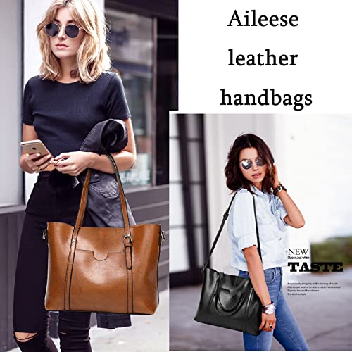 Aileese Womens Soft Leather Handbags Large Capacity Retro Vintage Top-Handle Casual Tote Shoulder Bags
