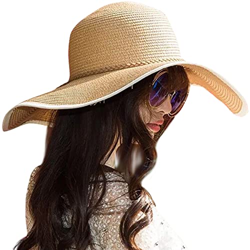 Lanzom Womens 5.5 Inches Wide Brim Straw Hat Floppy Foldable Roll up Cap Beach Sun Hat
