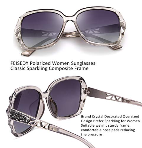 FEISEDY Oversized Polarised Square Sunglasses Sparkling Composite Large Frame Ladies Sunglasses Classic Womens Sunglasses