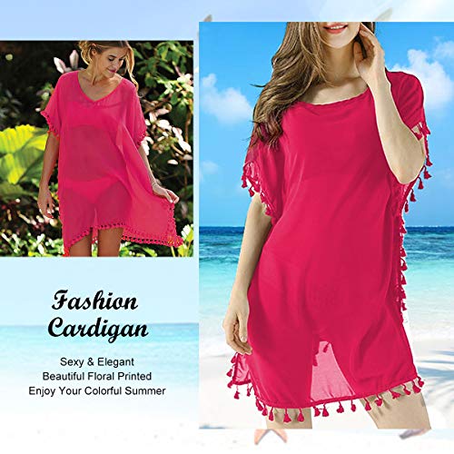 Women's Chiffon Tassel Swimsuit Summer Beach Cover Up Swimwear Dress Beachwear (Black)