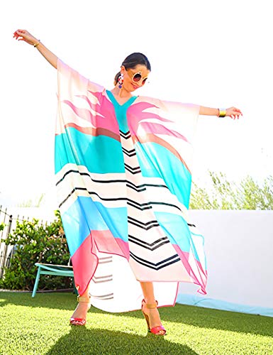 Bsubseach Chiffon Print Shirt Dress Beach Cover Up Loose Turn Down Collar Long Sleeve Bikini Kaftan Cover Ups for Swimwear Women