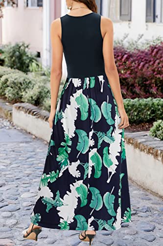 OUGES Women's Summer Casual V Neck Short Sleeve Floral Pattern Wrap Ladies Maxi Long Dress with Pockets