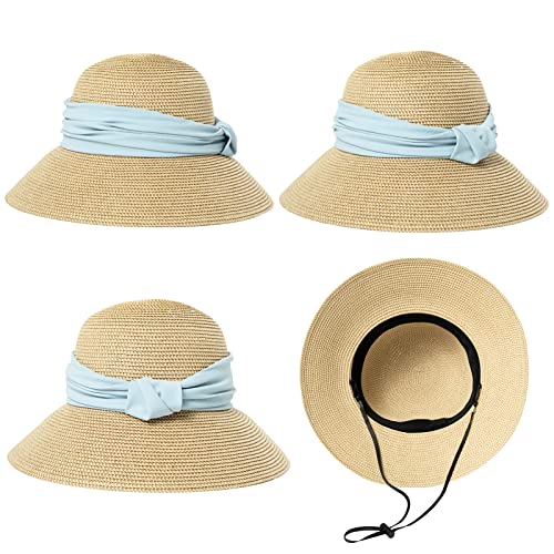 Comhats Sun Hats for Women Foldable UV Protection Large Wide Brimmed Floppy Panama Style Straw Beach Hat Fashionable Fedora Adjustable Beige