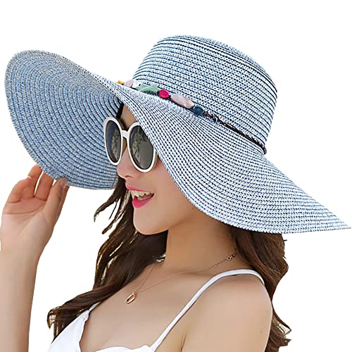 Lanzom Womens 5.5 Inches Wide Brim Straw Hat Floppy Foldable Roll up Cap Beach Sun Hat