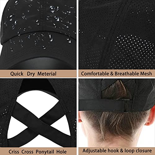 Womens Criss Cross Ponytail Baseball Cap,High Messy Bun Ponycap Quick Drying Mesh Outdoor Sports Hat with Ponytail Hole Adjustable Travel Summer Hat