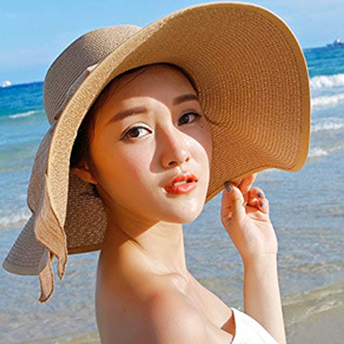 Lanzom Womens 5.5 Inches Wide Brim Straw Hat Floppy Foldable Roll up Cap Beach Sun Hat