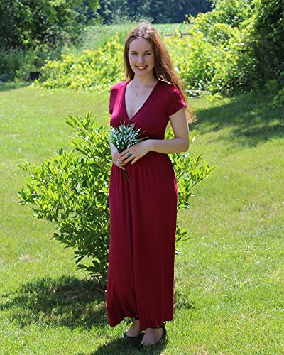 OUGES Women's Summer Casual V Neck Short Sleeve Floral Pattern Wrap Ladies Maxi Long Dress with Pockets