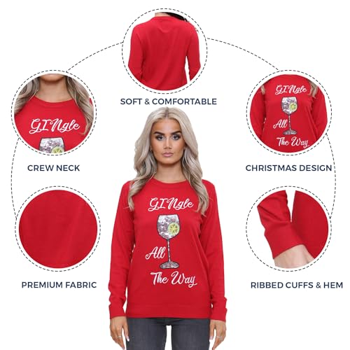 NOROZE Women's Christmas Tops Sweatshirts Sequin Jingle Bells HoHoHo Pug Mrs Claus Xmas Jumper
