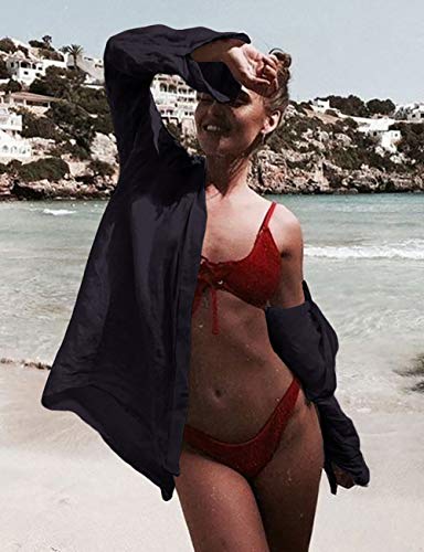 Bsubseach Long Sleeve Beach Shirt Blouses Women Turn Down Collar Bikini Bathing Suit Cover Ups Swimwear Apricot