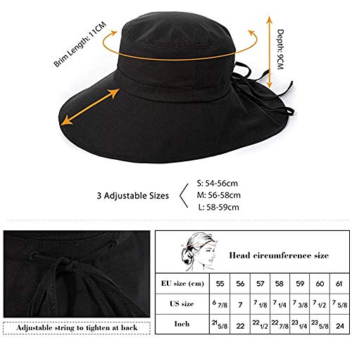 Comhats Ladies Sun Hat Foldable UPF 50 Wide Brim with Neck Protection Summer Spring UV Cotton Safari Gardening Walking Hat with Chin Strap Beige Small