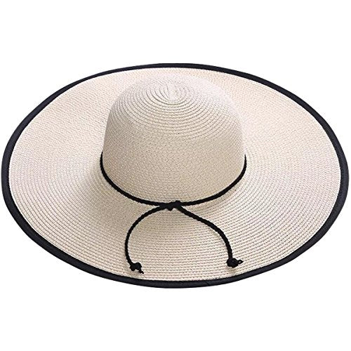 Lanzom Womens 5.5 Inches Wide Brim Straw Hat Floppy Foldable Roll up Cap Beach Sun Hat