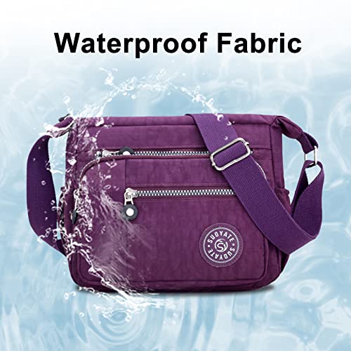 Womens Multi Pocket Casual Canvas Crossbody Bag Travel Purse Messenger Handbag for Shopping Hiking Daily Use