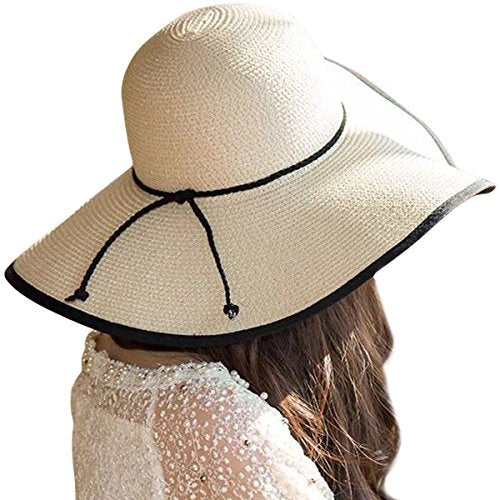 Lanzom Womens 5.5 Inches Wide Brim Straw Hat Floppy Foldable Roll up Cap Beach Sun Hat