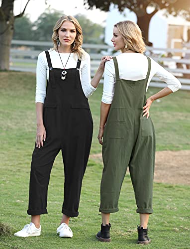 YESNO Women's Dungarees Loose Casual Plus Size Lightweight Sleeveless Overall Long Jumpsuit Playsuit Trousers Pants Dungarees