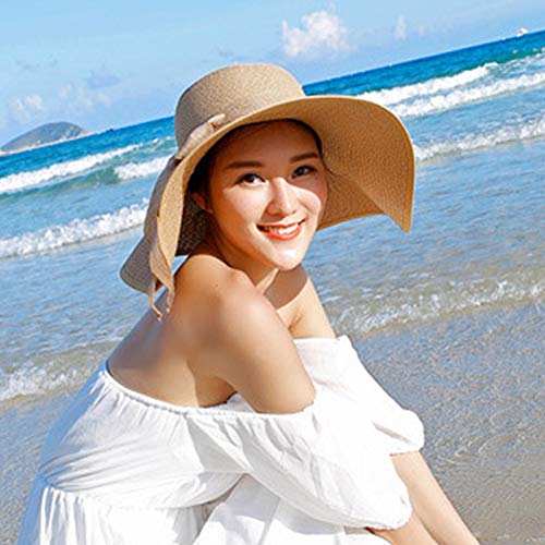 Lanzom Womens 5.5 Inches Wide Brim Straw Hat Floppy Foldable Roll up Cap Beach Sun Hat
