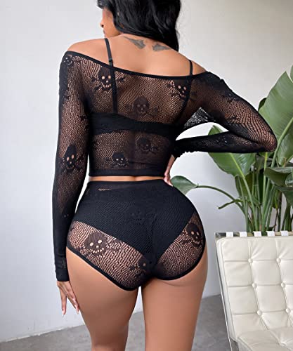 Buitifo Womens Lingerie Fishnet Babydoll Bodysuit Mini Dress Set One Size