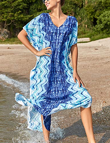 Bsubseach Green Snake Print Loose Kaftan Dress Plus Size Beach Cover Up Half Sleeve Caftan Maxi Dress for Women