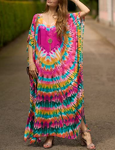 Bsubseach Green Snake Print Loose Kaftan Dress Plus Size Beach Cover Up Half Sleeve Caftan Maxi Dress for Women