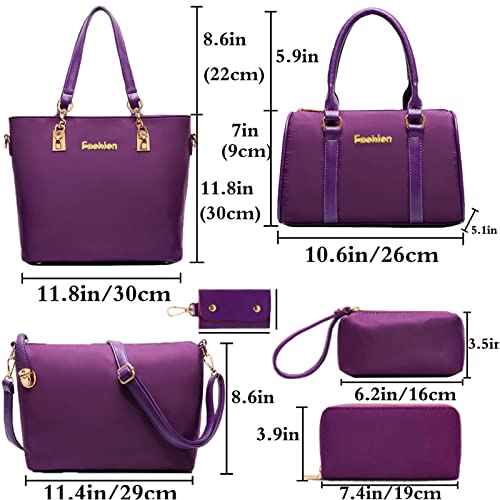 FiveloveTwo Women Ladies 6 Pcs Handbag Set Hobo Top Handle Bag Totes Satchels Crossbody Shoulder Bags and Purse Clutch Black