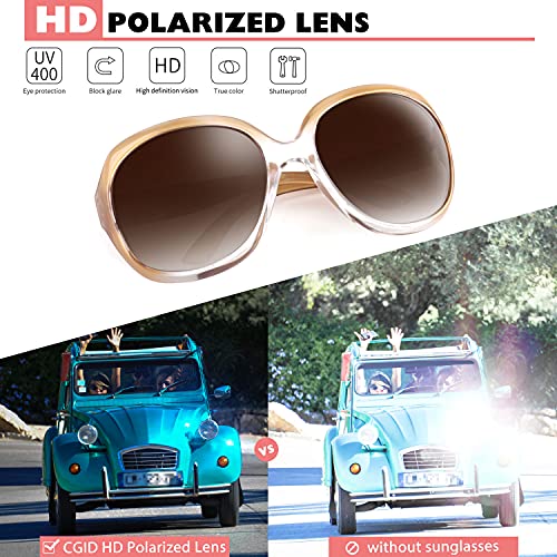 CGID Sunglasses Womens Ladies Polarised Retro Designer Sun Glasses Brown Big Frame Oversized Shades UV Protection Goggles
