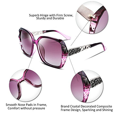 FEISEDY Oversized Polarised Square Sunglasses Sparkling Composite Large Frame Ladies Sunglasses Classic Womens Sunglasses