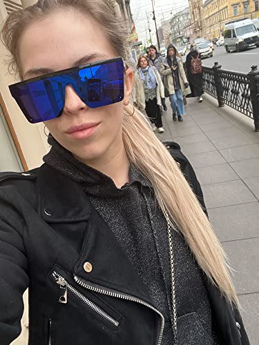 FEISEDY Oversized Flat Top Shield Sunglasses for Women Square Sunglasses Mens UV400 Protection Mirror Rimless Shades