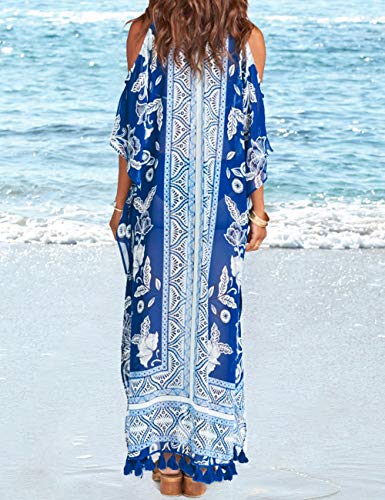 Bsubseach Chiffon Print Shirt Dress Beach Cover Up Loose Turn Down Collar Long Sleeve Bikini Kaftan Cover Ups for Swimwear Women