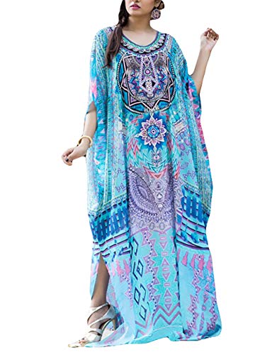 Bsubseach Chiffon Print Shirt Dress Beach Cover Up Loose Turn Down Collar Long Sleeve Bikini Kaftan Cover Ups for Swimwear Women