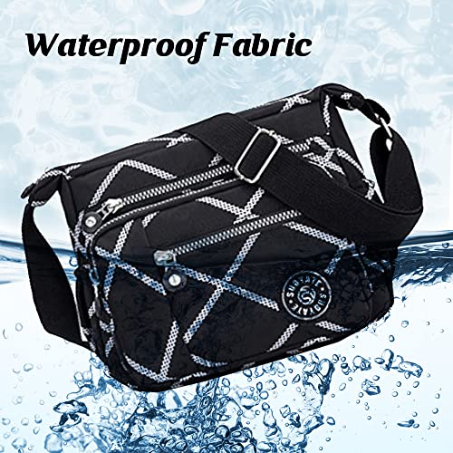 Womens Multi Pocket Casual Canvas Crossbody Bag Travel Purse Messenger Handbag for Shopping Hiking Daily Use