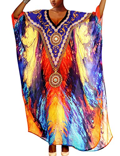 Bsubseach Green Snake Print Loose Kaftan Dress Plus Size Beach Cover Up Half Sleeve Caftan Maxi Dress for Women