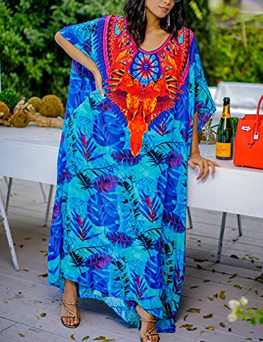 Bsubseach Green Snake Print Loose Kaftan Dress Plus Size Beach Cover Up Half Sleeve Caftan Maxi Dress for Women