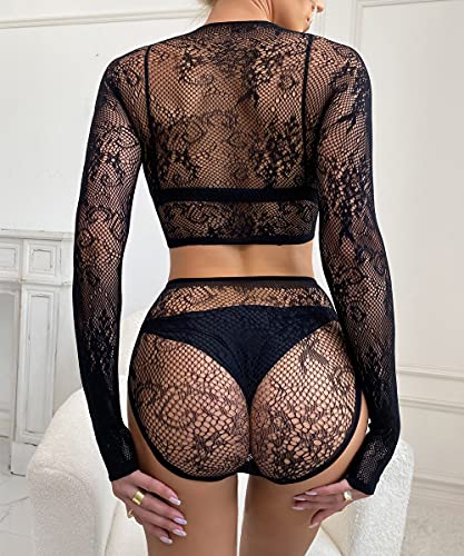 Buitifo Womens Lingerie Fishnet Babydoll Bodysuit Mini Dress Set One Size