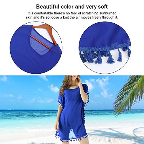 Women's Chiffon Tassel Swimsuit Summer Beach Cover Up Swimwear Dress Beachwear (Black)