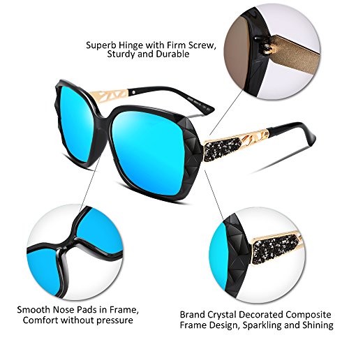 FEISEDY Oversized Polarised Square Sunglasses Sparkling Composite Large Frame Ladies Sunglasses Classic Womens Sunglasses