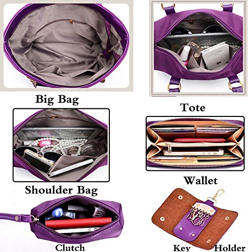 FiveloveTwo Women Ladies 6 Pcs Handbag Set Hobo Top Handle Bag Totes Satchels Crossbody Shoulder Bags and Purse Clutch Black