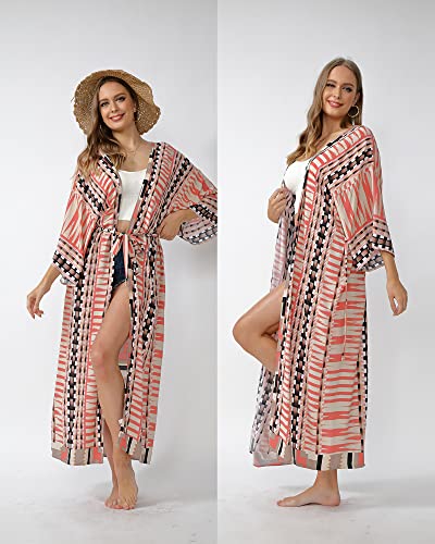 Women Swimsuit Cover Up Bathing Suit Kimono Long Beach Dress Floral Lace Bikini Swim Coverup Sun Protection Clothing