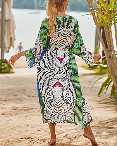 Women Swimsuit Cover Up Bathing Suit Kimono Long Beach Dress Floral Lace Bikini Swim Coverup Sun Protection Clothing