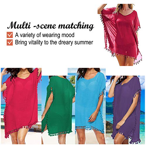 Women's Chiffon Tassel Swimsuit Summer Beach Cover Up Swimwear Dress Beachwear (Black)