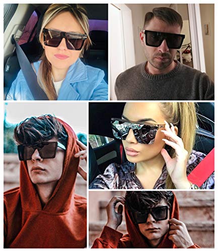 FEISEDY Oversized Flat Top Shield Sunglasses for Women Square Sunglasses Mens UV400 Protection Mirror Rimless Shades