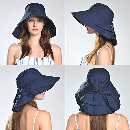 Comhats Ladies Sun Hat Foldable UPF 50 Wide Brim with Neck Protection Summer Spring UV Cotton Safari Gardening Walking Hat with Chin Strap Beige Small