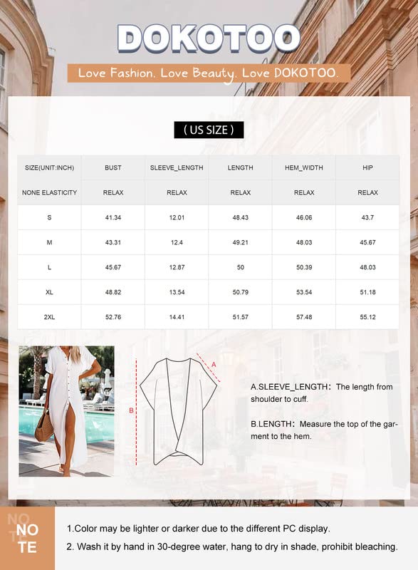 Dokotoo Womens Casual Short Sleeve Side Split Button Down Long Kimonos Cardigans Swimsuit Cover Ups