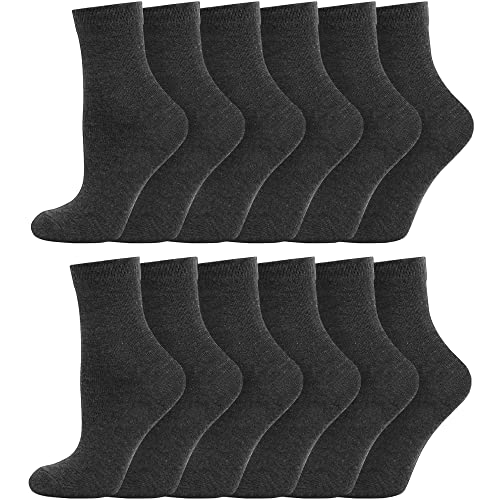 Boys Girls Childrens Kids Back to School 12 Pairs Cotton Rich Plain Ankle School Socks Sizes 0-2½, 3-5½, 6-8½, 9-12, 12½-3½, 4-5½ (7-10y - 12½-3½ Jnr, Navy)