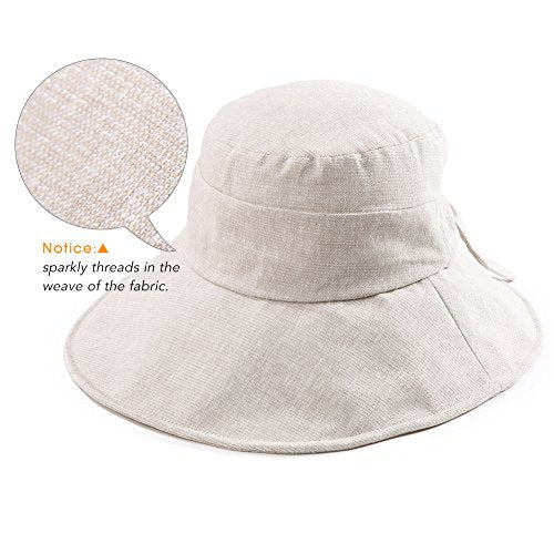 Comhats Ladies Sun Hat Foldable UPF 50 Wide Brim with Neck Protection Summer Spring UV Cotton Safari Gardening Walking Hat with Chin Strap Beige Small