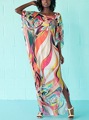 Bsubseach Chiffon Print Shirt Dress Beach Cover Up Loose Turn Down Collar Long Sleeve Bikini Kaftan Cover Ups for Swimwear Women