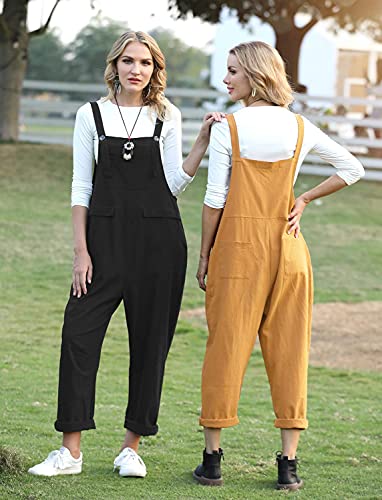 YESNO Women's Dungarees Loose Casual Plus Size Lightweight Sleeveless Overall Long Jumpsuit Playsuit Trousers Pants Dungarees